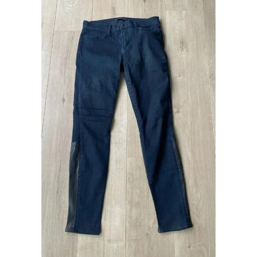 J Brand Dark Denim and Black Leather Womens Pants size‎ 31